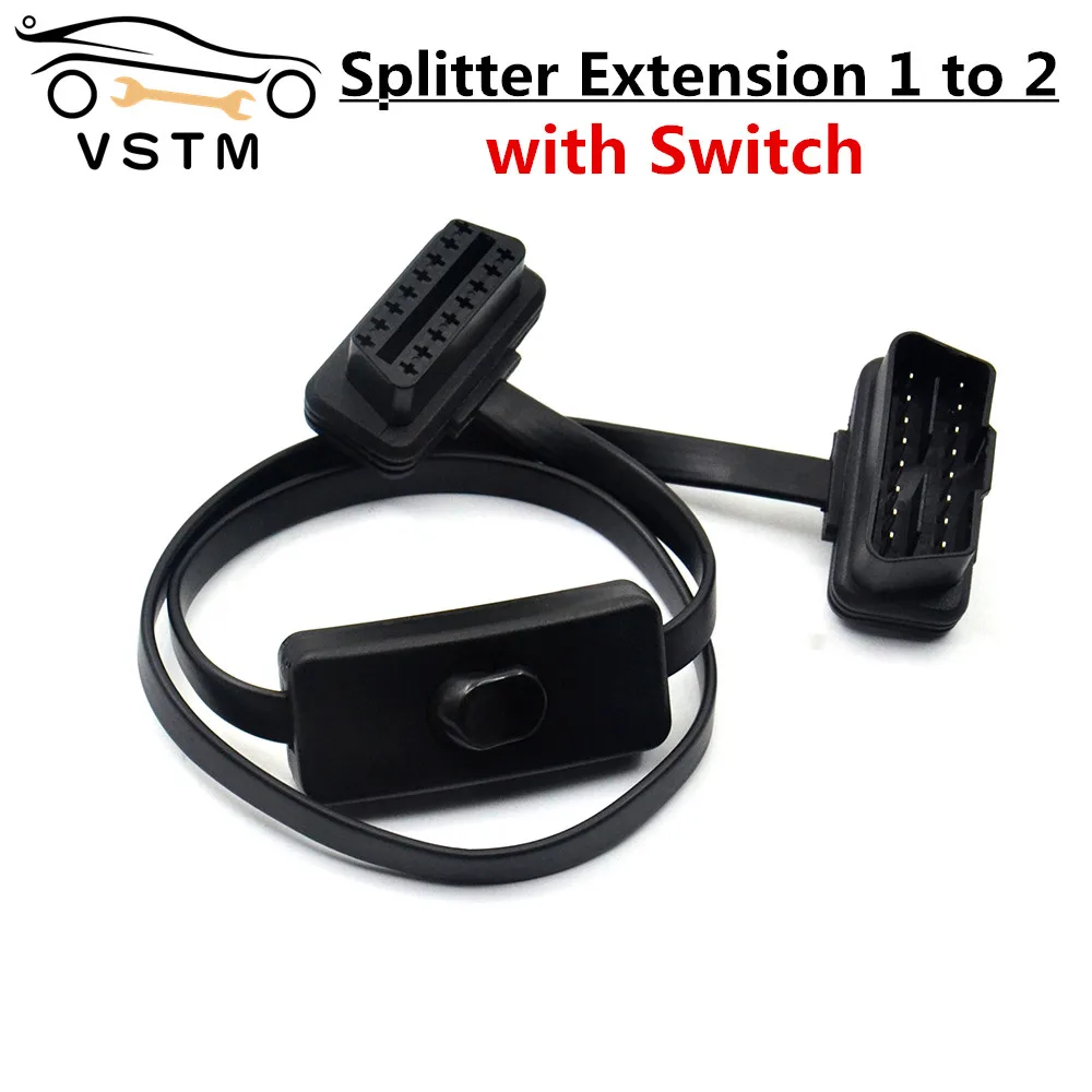 

2021 Newly OBD 2 Splitter Extension 1 to 2 with Switch Y Cable Male two Port To Female ELM327 Auto Diagnostic Scanner Tool