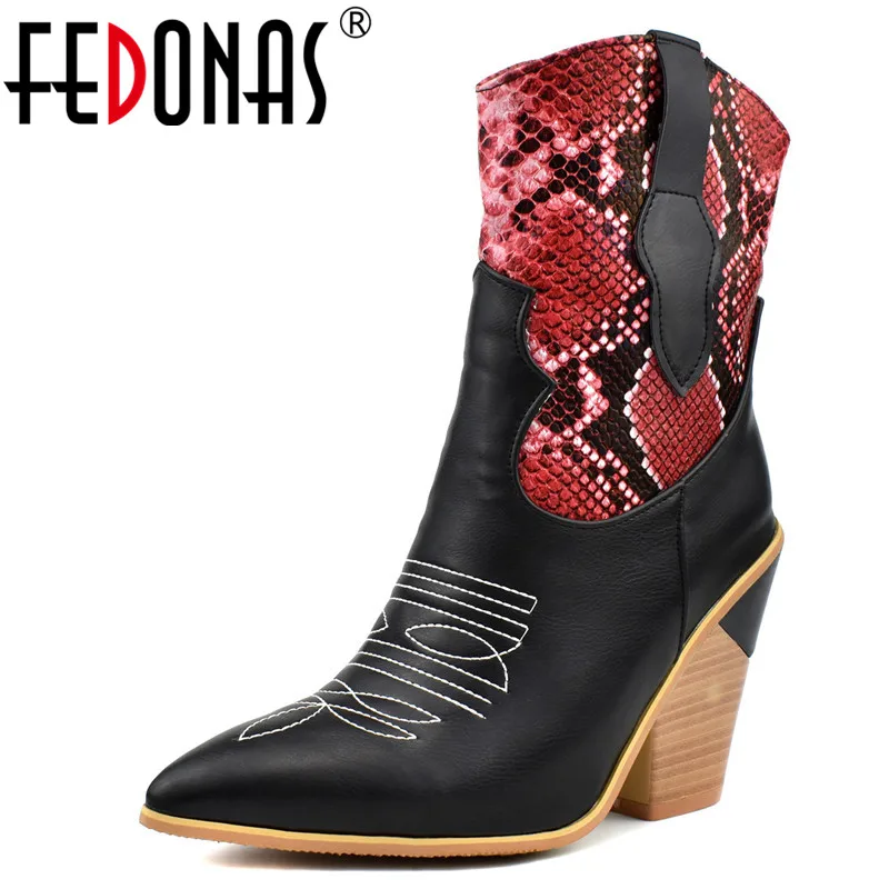 FEDONAS/пикантные кожаные женские новые ботильоны большие размеры вечерние туфли