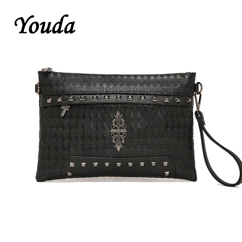Youda модный дизайн заклепки украшения мужской клатч хип хоп Стиль Уличная Сумка