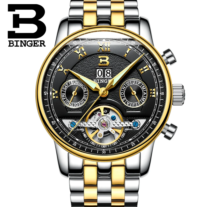 Relojes hombre 2019 военные часы Бингер Роскошные Мужские автоматические со скелетом
