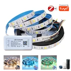 TUYA Zigbee RGB + CCT Светодиодная лента светильник 12V 5M Гибкая лампа лента Смарт Управление; Мощность набор адаптеров для Alexa Echo плюс голос Управление