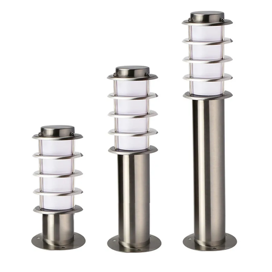 

E27 Outdoor Pathway Pillar Light Stainless Steel Landscape Fence Bollard Light Villa Backyard Garden Patio Walkway Lawn Lamps