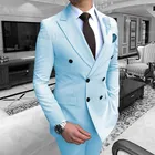 Костюм ANNIEBRITNEY небесно-голубой мужской официальный приталенный смокинг для жениха на свадьбу Выпускные вечерние платья мужской классический мужской костюм Блейзер брюки