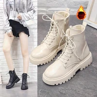 woman boots womens motorcycle boot footwear lace up leather non slip fashion platform women 2021 new autumn spring plus size