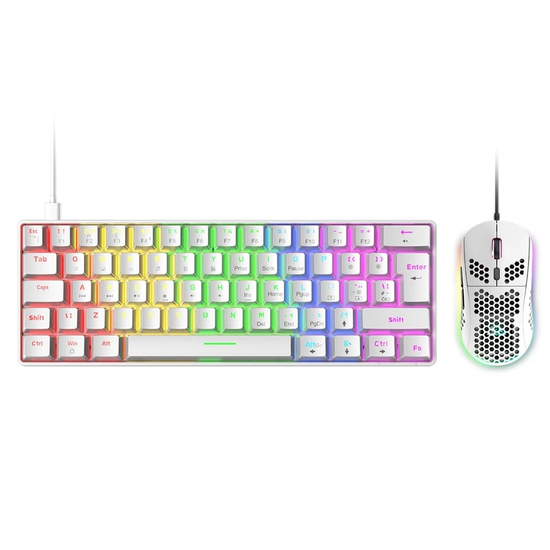 

ZIYOU LANG USB Wired Keyboard Mouse Set 62-Key Real Mechanical Keyboard+6400DPI Mouse RGB Gaming Keyboard Mouse Set