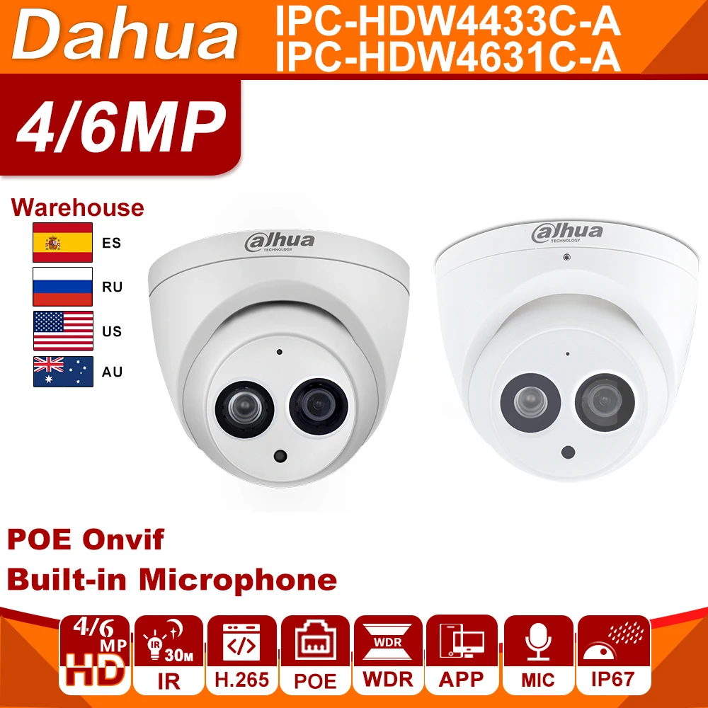 

Dahua IPC-HDW4433C-A IPC-HDW4631C-A 4MP 6MP Network Cam IP Camera WebCam powerby POE CCTV Security Built-in MIC IR 30M 50M H.265