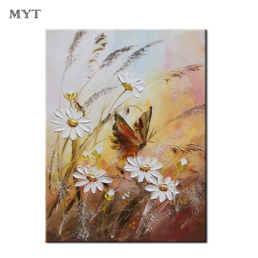 Современная ручная роспись маслом на холсте красивые маленькие белые хризантемы