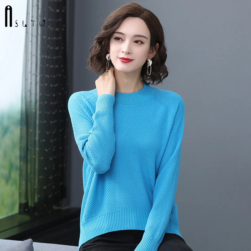 ASLTW пуловер свитер для женщин зимний однотонный клетчатый джемпер с круглым