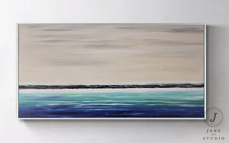 

Экстра оригинальная Абстрактная живопись синего океана, большой пейзаж с маслом Синего океана, Картина на холсте, большая гостиная, настенн...