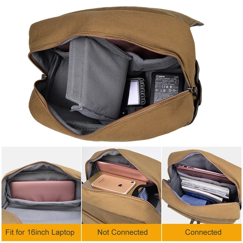 Caden Professional Camera Retro Canvas Waterproof DSLR Backpack fit 16in Laptop w Rain Cover for Canon Nikon Travel Outdoor SLR |