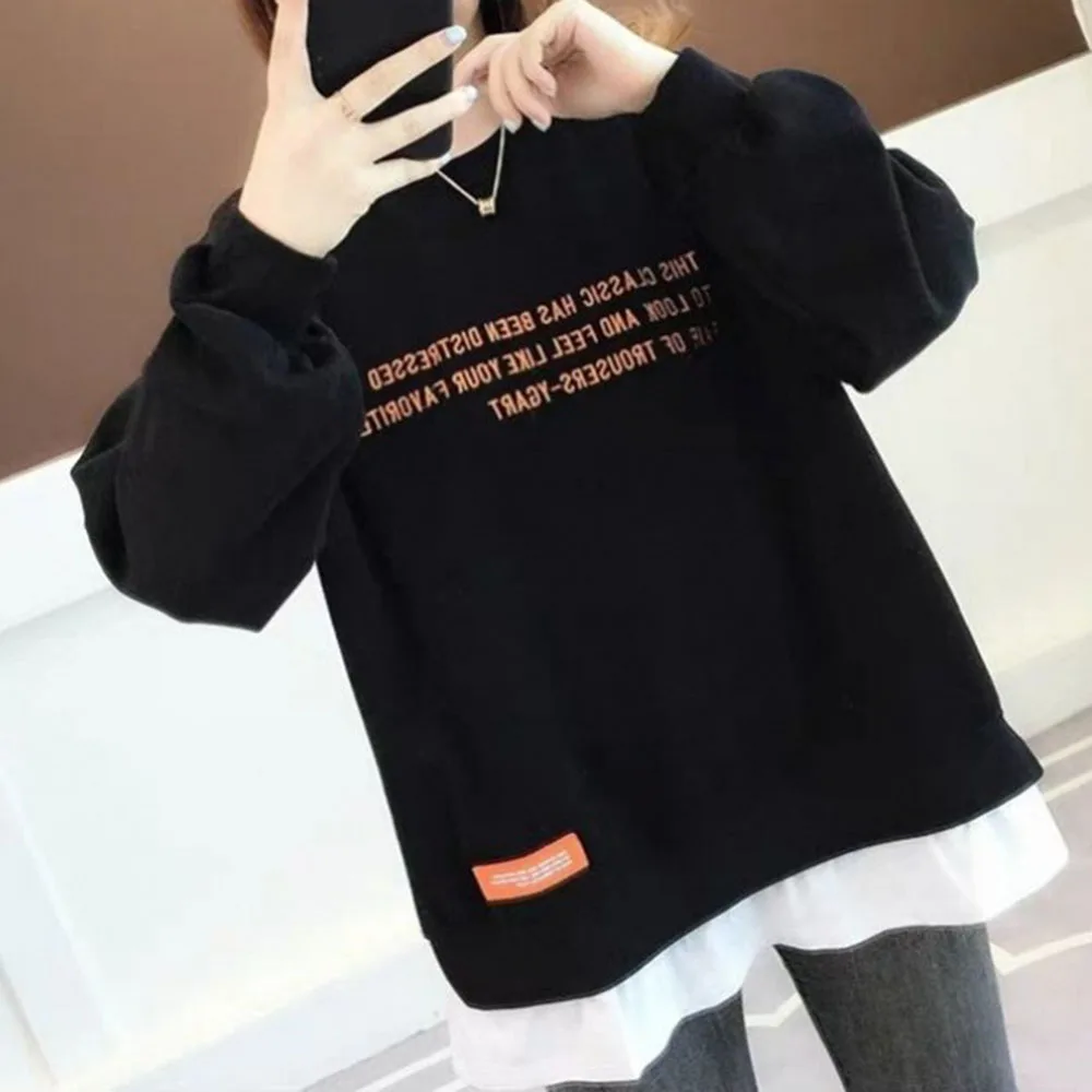 Женская толстовка с длинным рукавом круглым вырезом и надписью | одежда