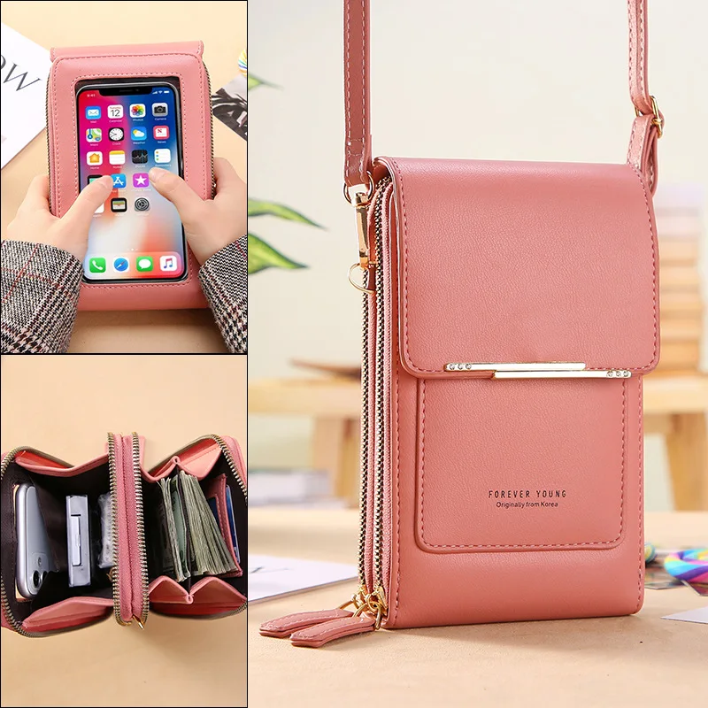 

Solid Color PU Leather Crossbody Bags For Women 2021 Female Shoulder Simple Bag Lady Mini Touchable Phone Purses Handbags bolsos