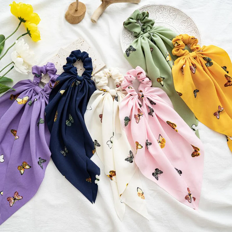 

Fasihon Dot Ribbon Hair Scrunchies for Women Hair Ring Female Ponytail Chiffon Fabric Ribbon Hair Ties Korean Hair Accessories