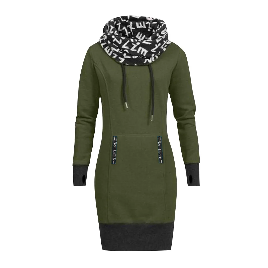 Женское платье с длинным рукавом и буквенным принтом Повседневное воротником