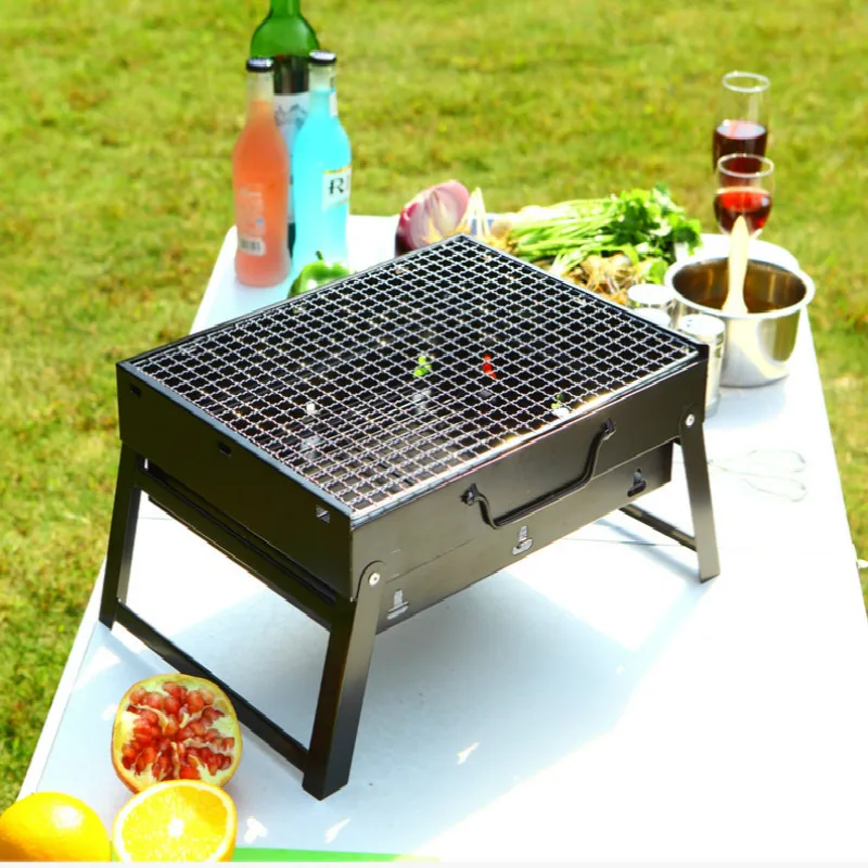 

Портативная печь для барбекю, складная черная стальная горелка для барбекю на угле, для внутреннего дворика, кемпинга и пикника, Простая под...