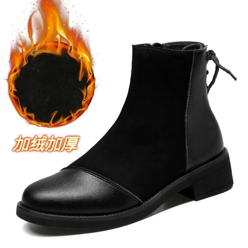 

Spring, Autumn and Winter New High-quality Soft Leather Versatile and Comfortable Martin Boots Women's Thick Heel Ankle Boots
