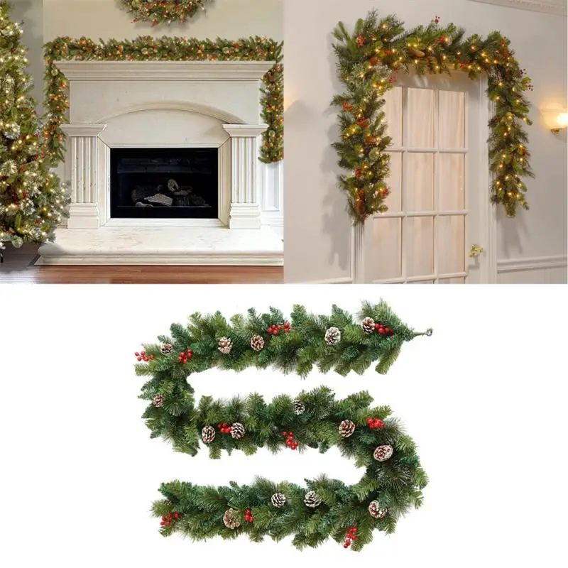 

6-Foot Christmas Rattan Garland With LED Lights Artificial Wreath Christmas Tree Fireplace Decorations Home New Year Accessories