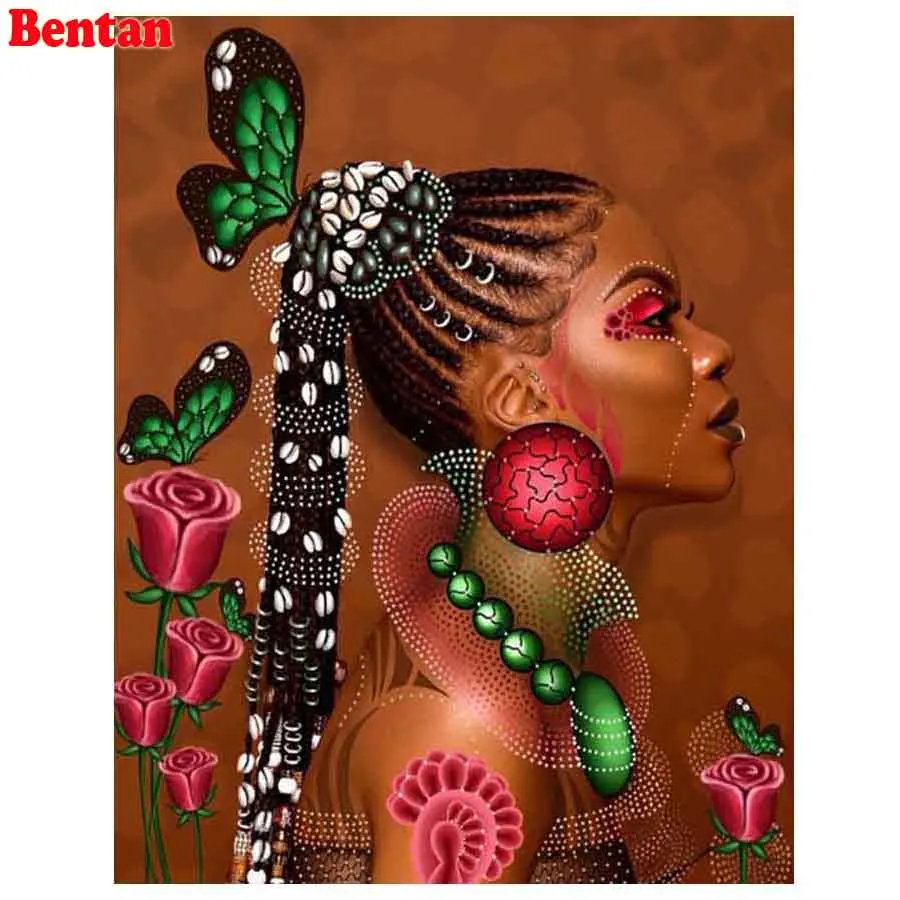 5D DIY Алмазная картина Африканская женщина цветок фотографии Стразы Полный