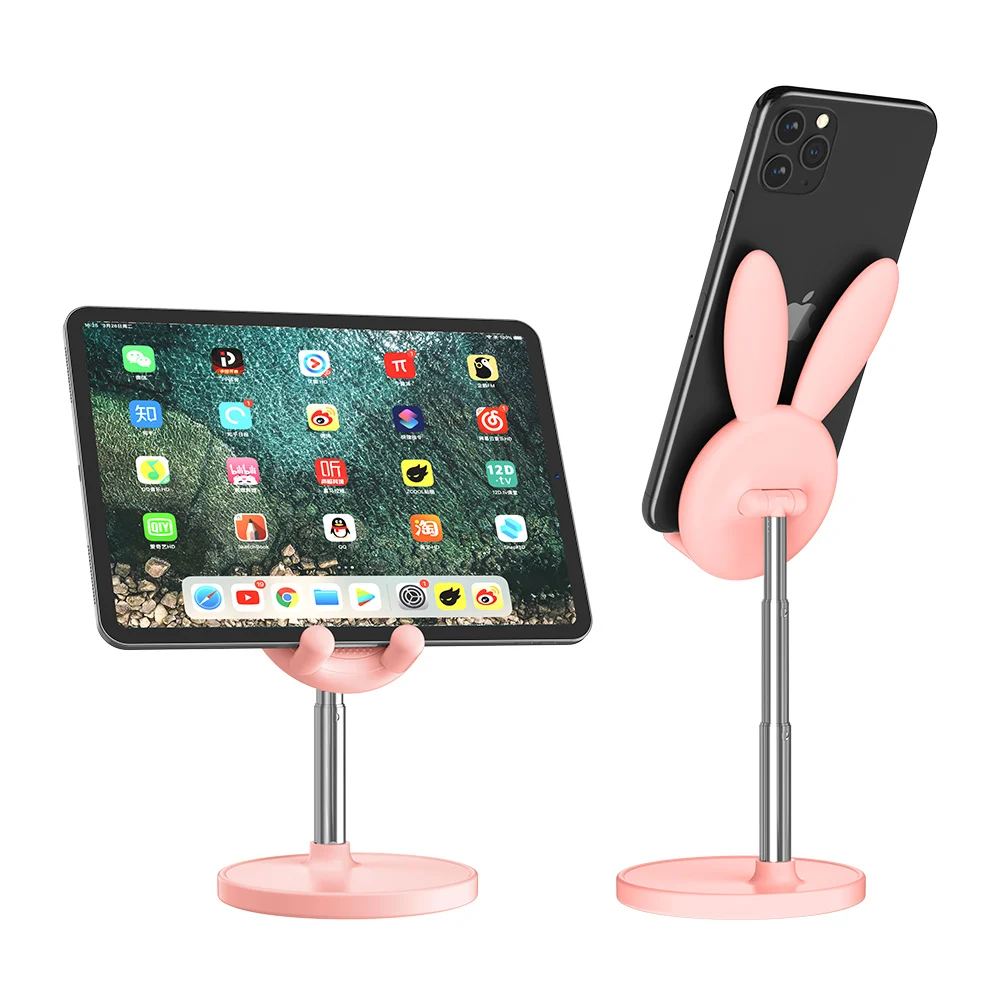 desktop telescopic phone stand holder cute bunny rabbit portable universal adjustable desk tablet bracket for easter gifts free global shipping