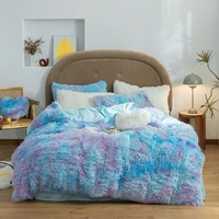 nordic style super soft and cozy coral fleece duvet cover winter warm thicken plush quilt cover rainbow color bedding for home