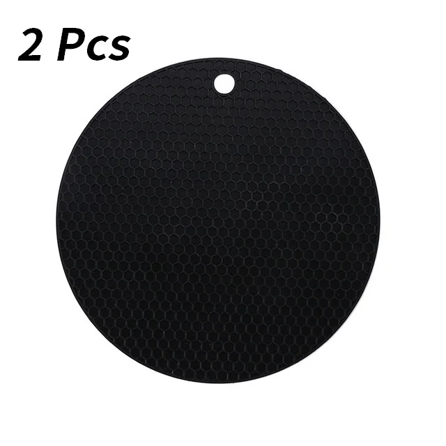 Black-2 Pcs Многофункциональные силиконовые подставки под столовые приборы, круглые подставки для кухонной утвари, тонкие сотовые Нескользящие подставки - Цвет: Black-2 Pcs