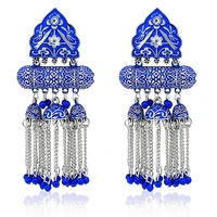 vintage blue drip oil long tassel earrings for women boho indian nepal gypsy big pendientes statement earrings party jewelry