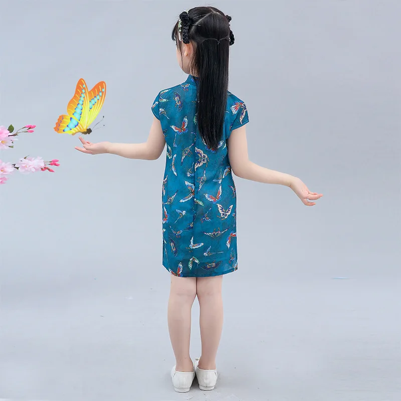 Шелковое платье Ципао для маленьких девочек с цветочным рисунком детское