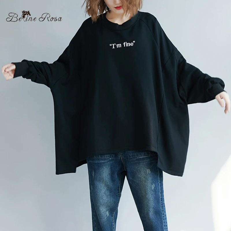 BelineRosa 3XL 4XL 5XL Plus Size Pullovers for Women Street Casual Black Color Loose Oversized Hoodies Autumn 2019 72B00034 | Женская