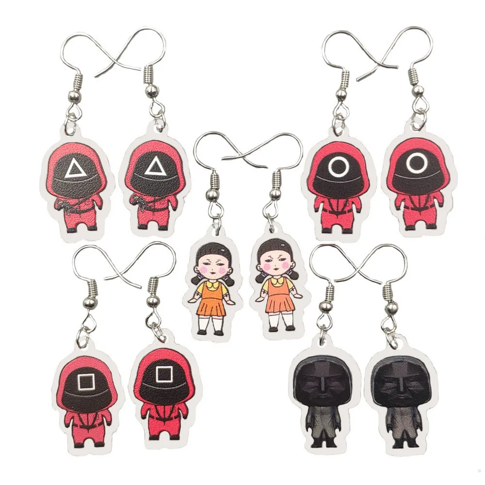

5 In 1 Unique Acrylic Anime Squid Game Drop Earrings Ear Pendants Eardrop Soldier Spopular Triangle Series Jewelry Sister Gift