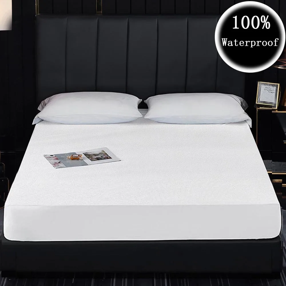 

Luxurious Soft Fitted Sheet Solid Mattress Cover With Elastic Band-100% Waterproof Wrinkle Fade Resistant Queen, King, Full Bed