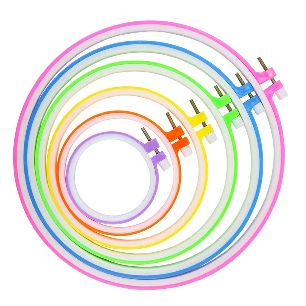 

6 Pieces Embroidery Hoops Plastic Circle Cross Stitch Hoop Ring 3.4 to 10.2 inch for Embroidery and Cross Stitch(Multicolor)