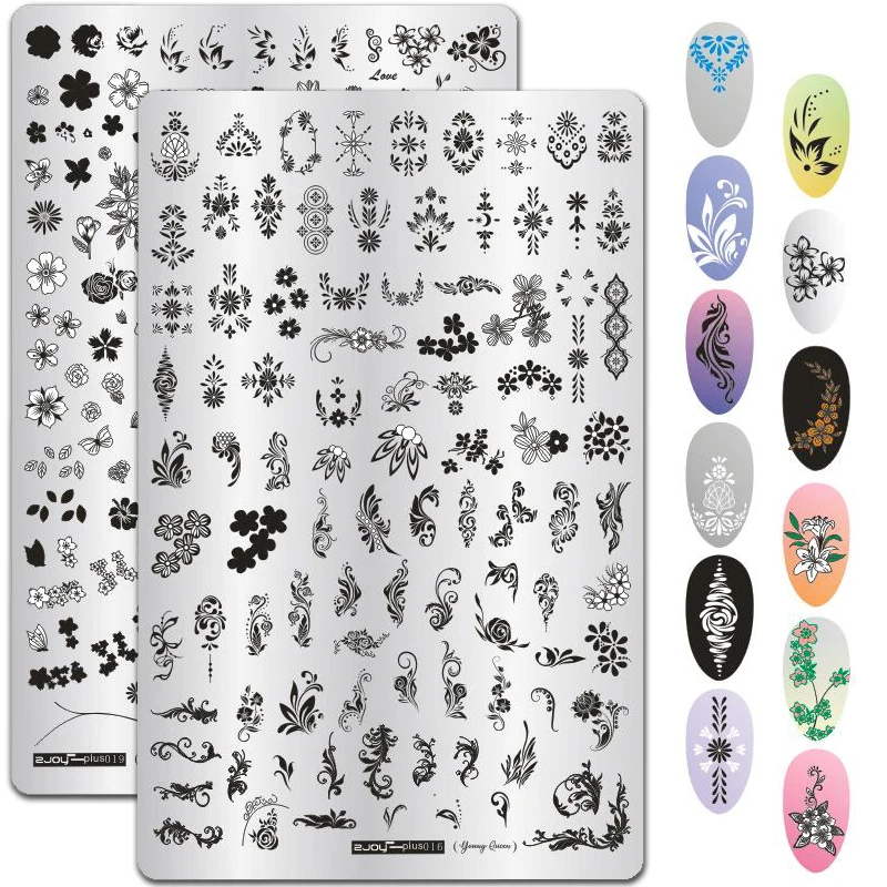 Пластины для стемпинга ногтей с рисунком листьев и цветов 9 5*14 5 см трафареты