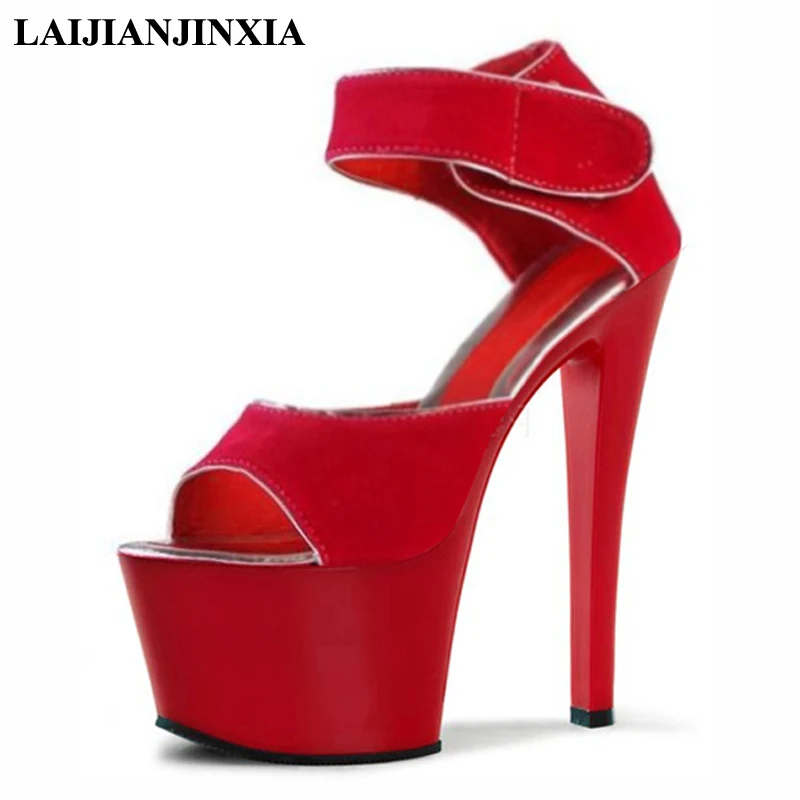 New Hot Red Party 17cm High Heel Dancing Sandals Open Toe Women Dress Summer Pole Dance Shoes