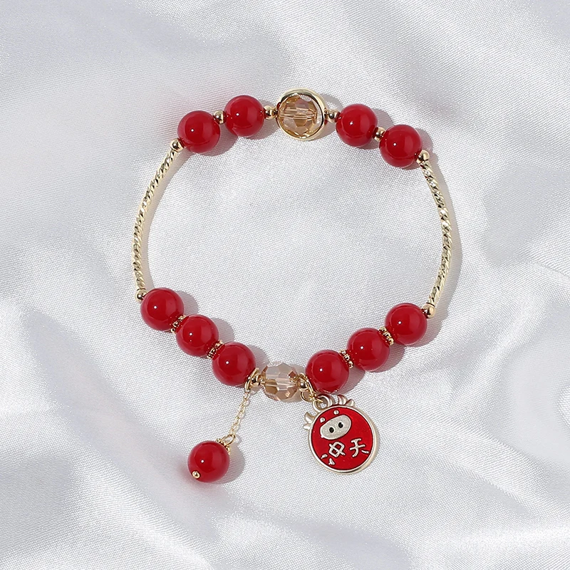 

2021 New Korean Handmade Red Beads Bracelets & Bangles For Women Lucky Coin Charm Bracelet Female Jewelry Love Gifts