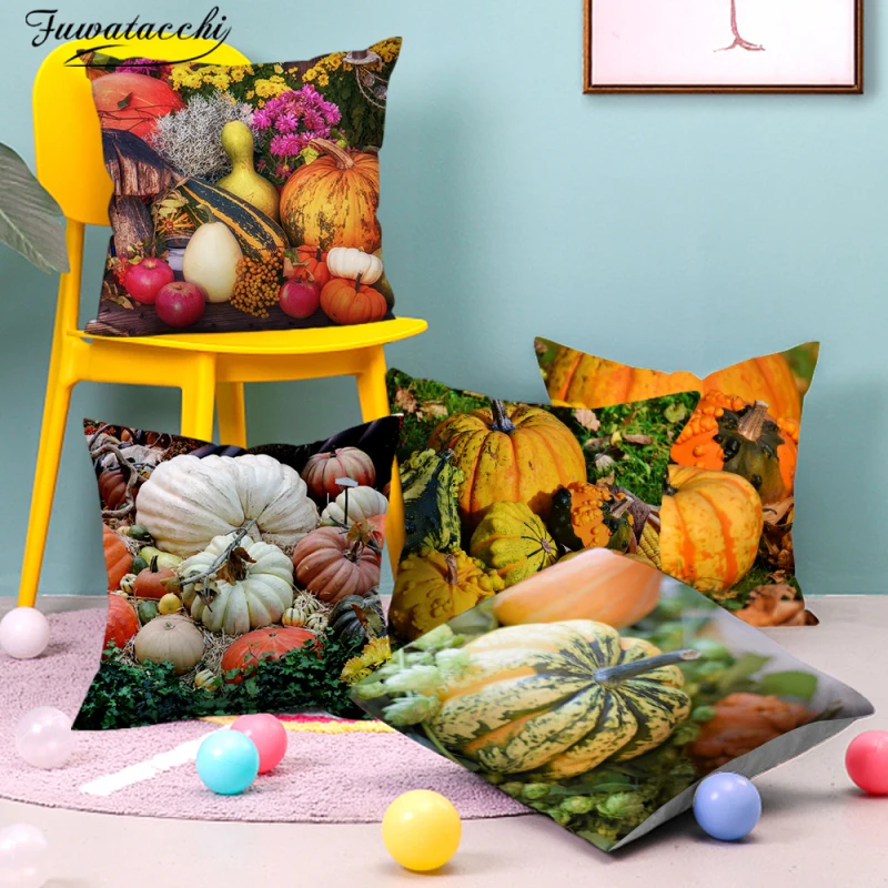 

Fuwatacchi Fruit Photo Pillow Case Pumpkin Banana Printed Cushion Covers for Home Sofa Chair Decorative Colorful Pillowcases New