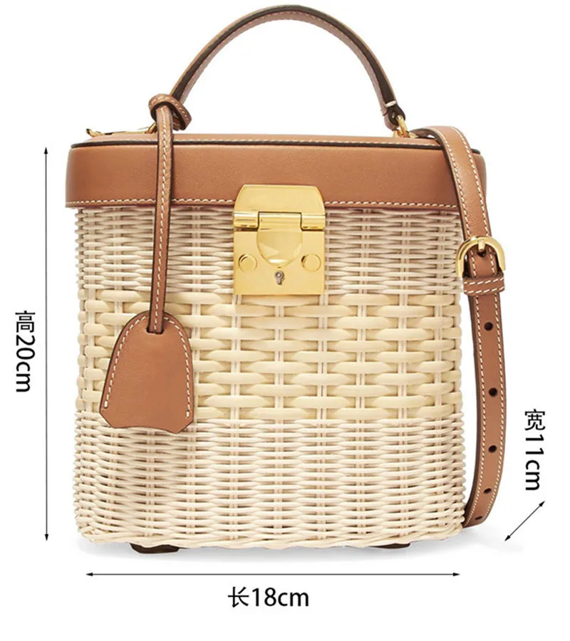 

2020 New Leather Rattan Women's Bag Hand Woven Bag Tote Cross Body Bag