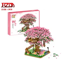 sembo japanese street view sakura tree bricks romantic mini tree house modular model cherry inari shrine blocks diy toy gifts