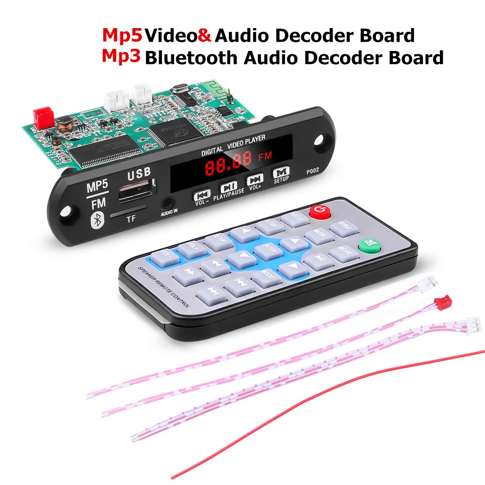 Модуль детектора аудио и видео 5 В 12 в MP3 Mp5 Bluetooth Поддержка USB TF WAV MP4 AVI без потерь