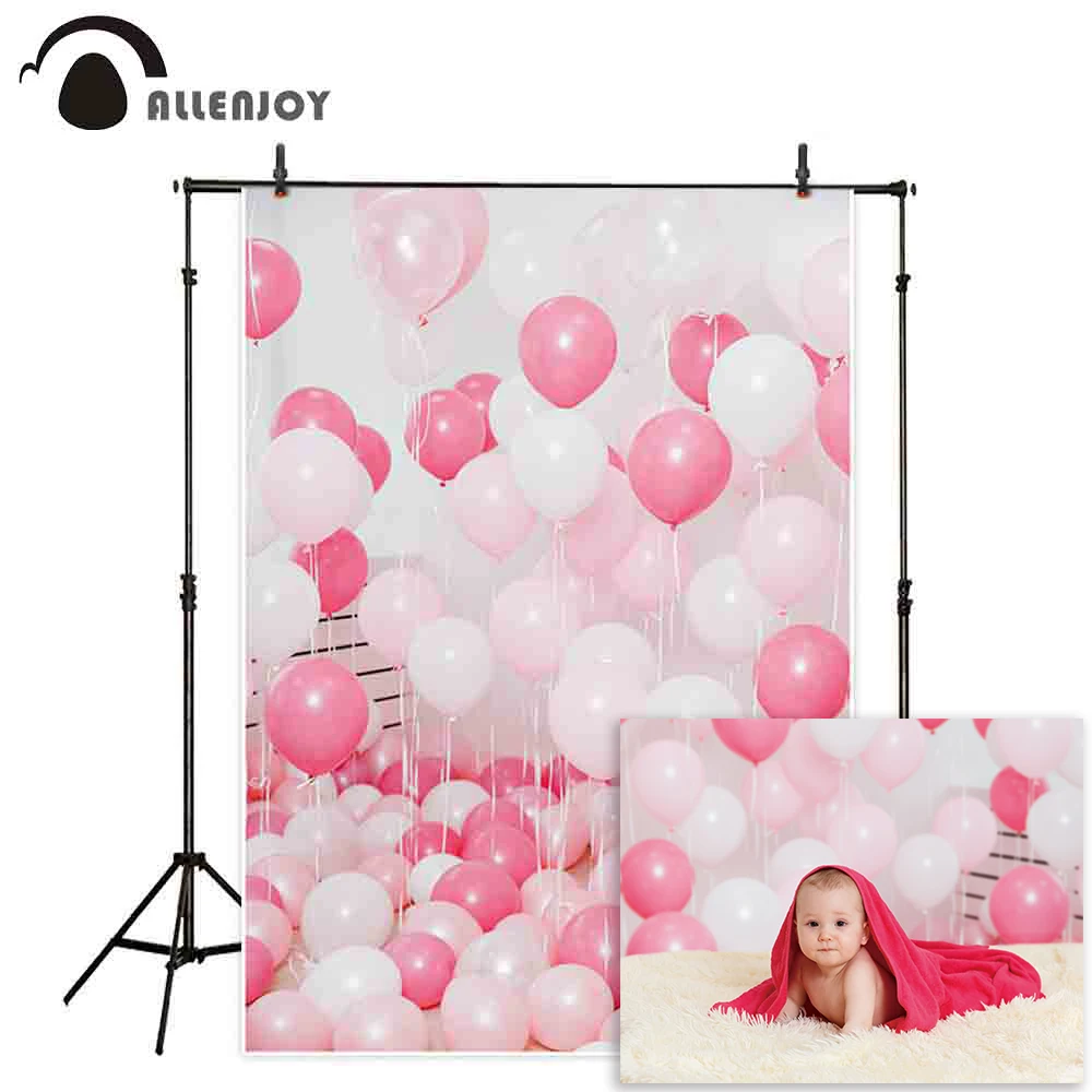 Фон для детской фотосъемки Allenjoy комнатная комната розовые белые воздушные шары