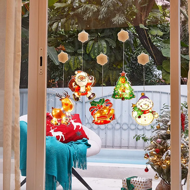 Рождественская Декоративная гирлянда светодиодная с Санта-Клаусом снежинками