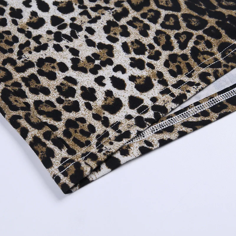 Hugcitar leopard print long sleeve with gloves sexy crop top skirt 2 pieces set autumn winter women streetwear outfits