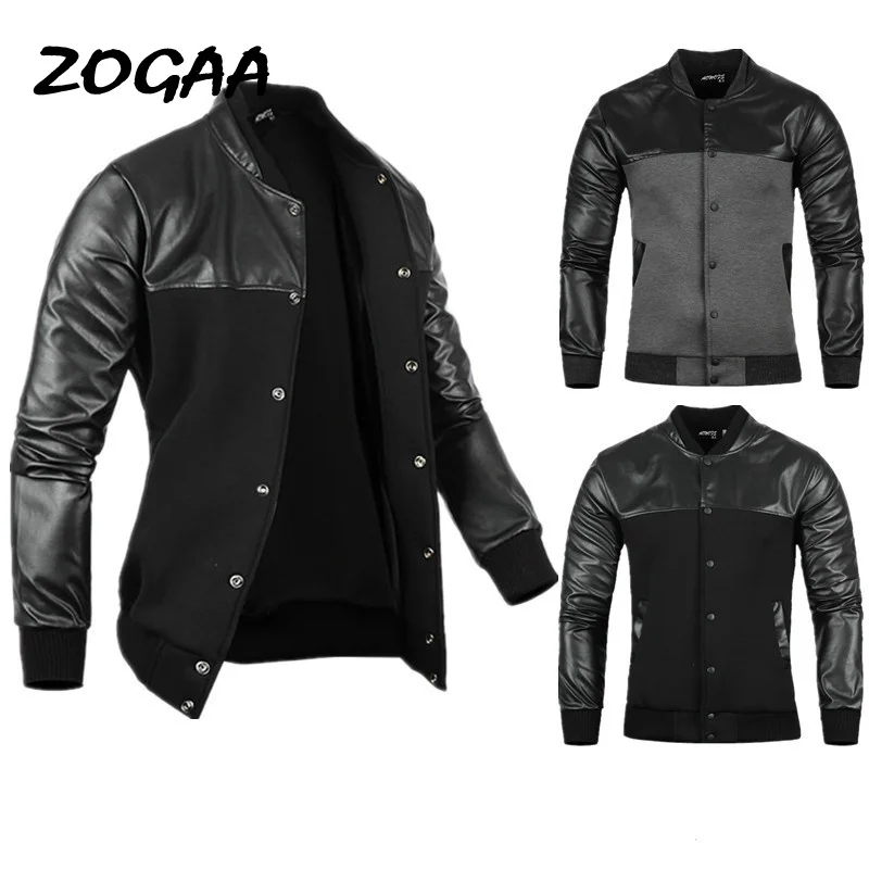 Мужская куртка из ПУ кожи ZOGAA черная/серая повседневная со строчкой верхняя