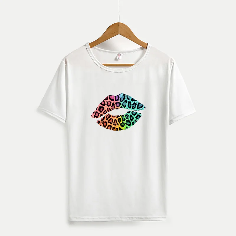 

2021 Women Harajuku Tshirt Vintage Summer o Neck Casual Short Sleeve Fashion Lips Print Tee Tops Female Plus Size T-Shirt