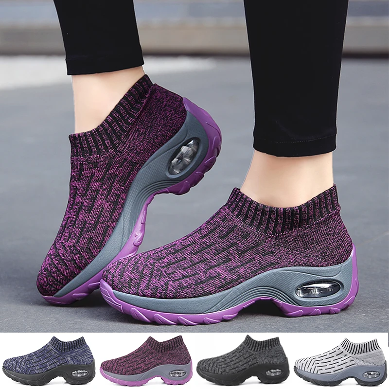 

Women's Walking Shoes Sock Sneakers Mesh Slip on Air Cushion Lady Platform Shoes Comfortable Outdoor Shoes