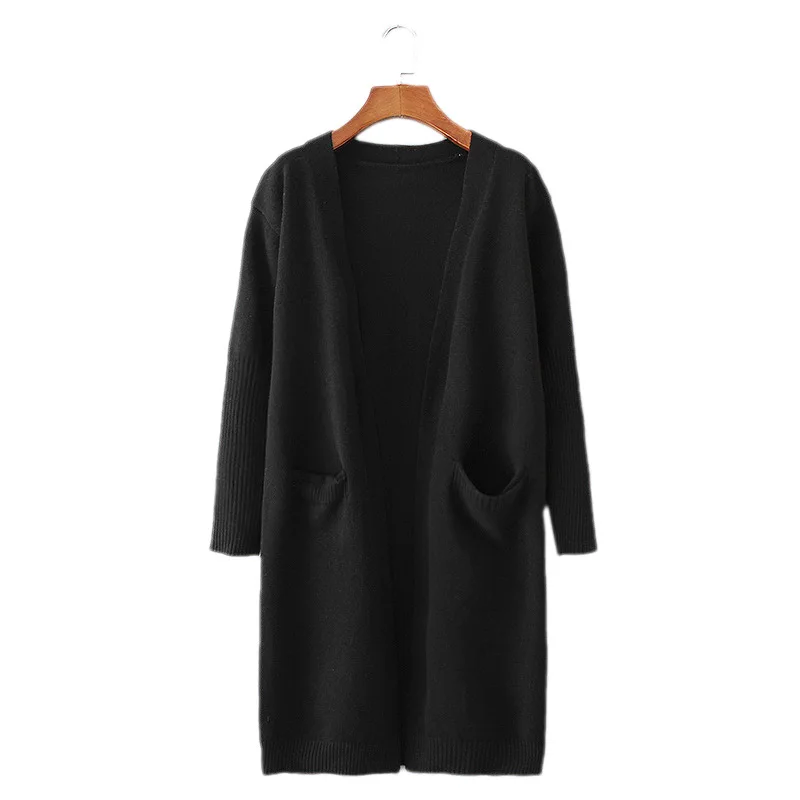 Long cardigan 2019 new casual fashion solid color autumn and winter double pocket long knit sweater women vestidos MMY76012 |