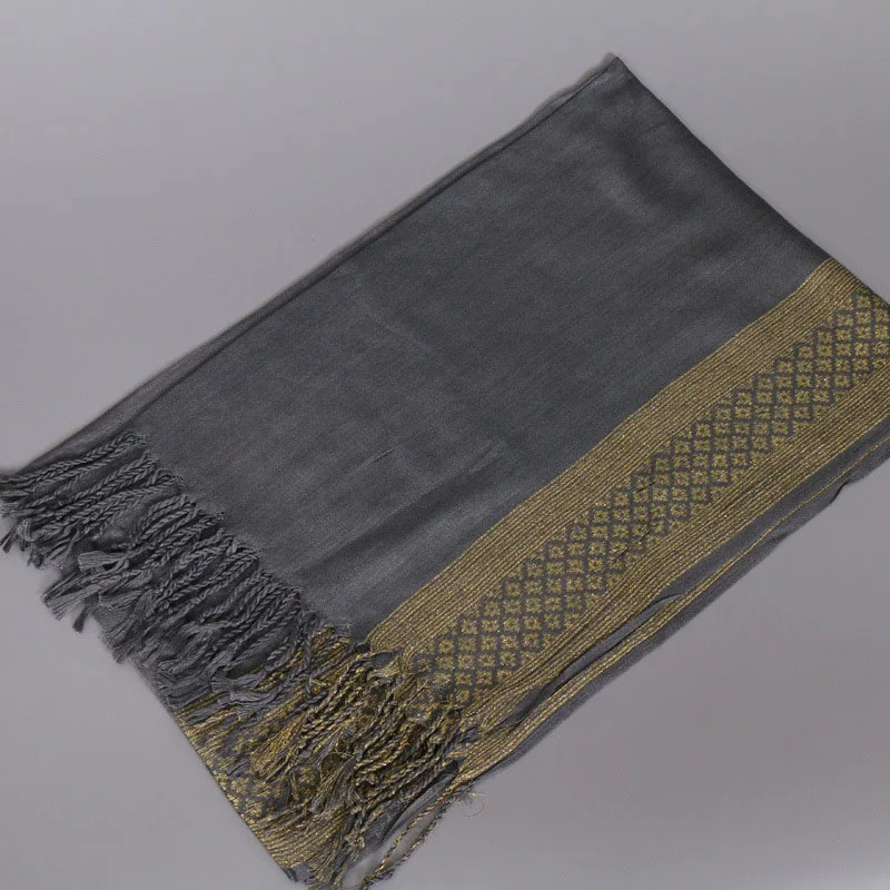 dark gray Cotton Lady Scarf Islamic Hot Sale Golden Thread Headband 16 Colors Scarves Women Soft Shawl Tassel Wrap - Цвет: dark gray