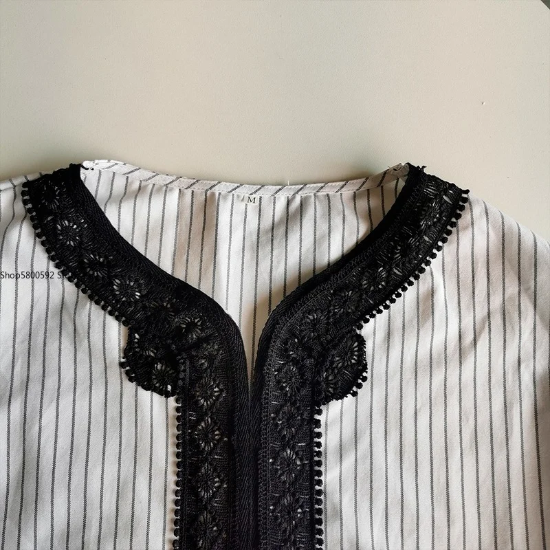 Abaya Islam Men Robe Muslim Dresses djellaba homme Fashion Stripe Print Patchwork Shirts Arabic Dress Ethnic Men's Clothing 2022