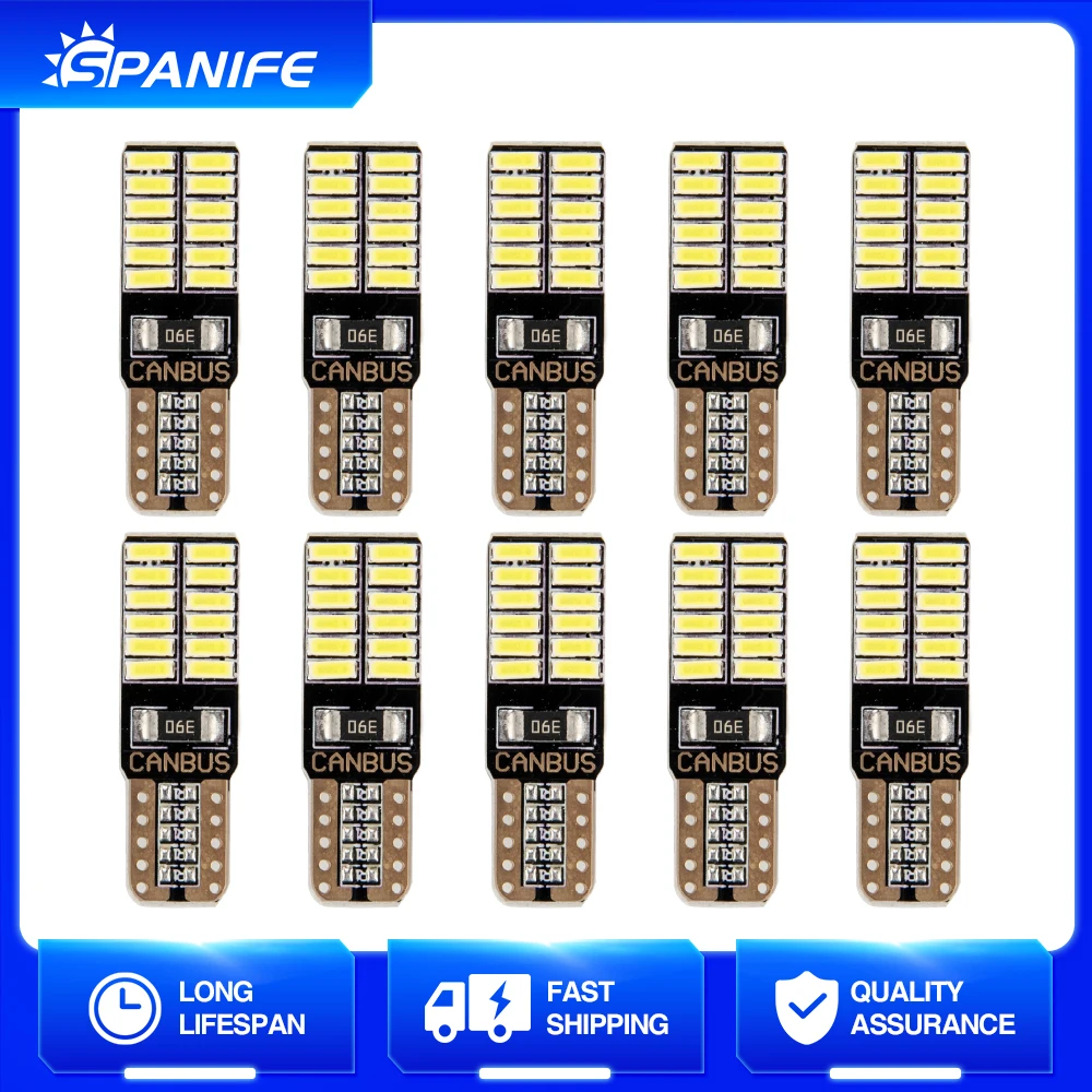 

Spanife Canbus T10 W5W 194 Car LED Interior Instrument Lights Bulb for Car Diode Auto Width Lamps Vehicle White 12V No Error