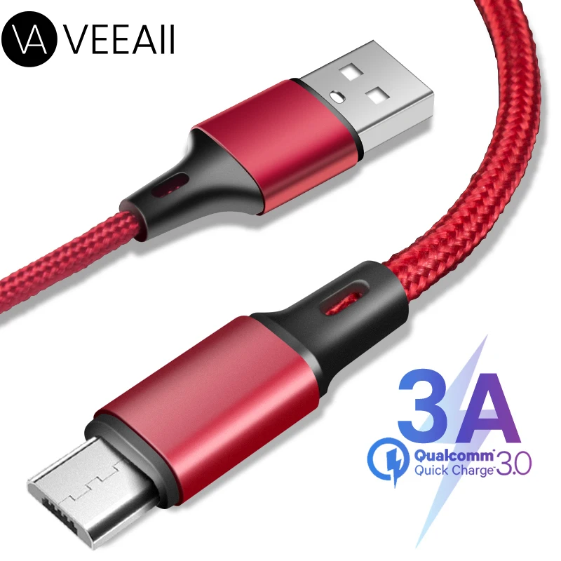 

VEEAII 1M 2M 0.25M 3A Data Cable Charger Micro USB Cable for Samsung S8 S9 S10 Xiaomi Android Charging USB Mobile Phone Cord