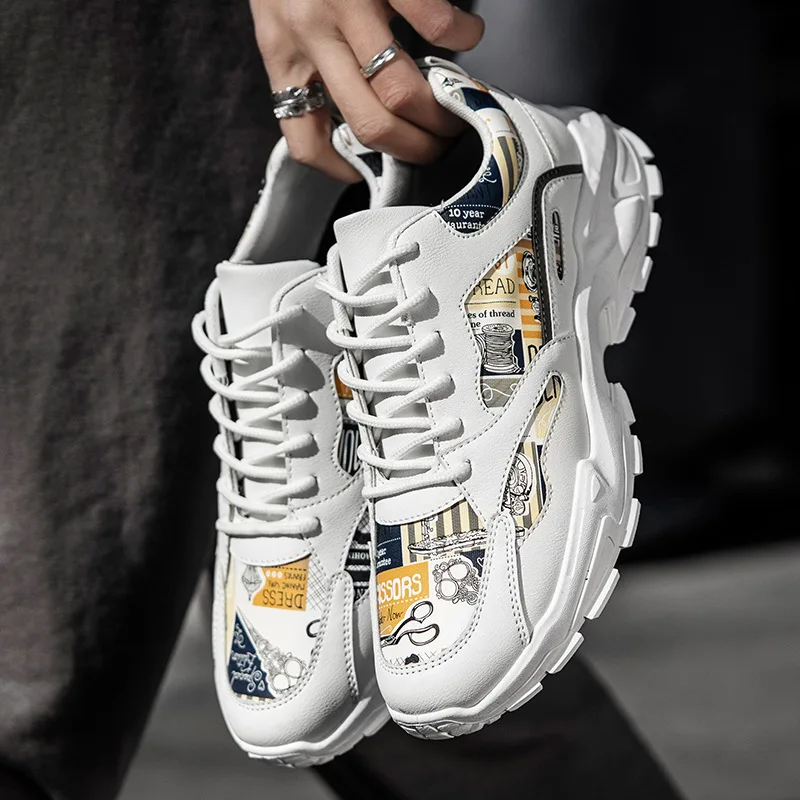

Men's White Casual Sneakers 2021 Spring/Autumn Vulcanized Shoes Boys Tenis Sport Shoes Male Sneakers Men Canvas and Leather Shoe